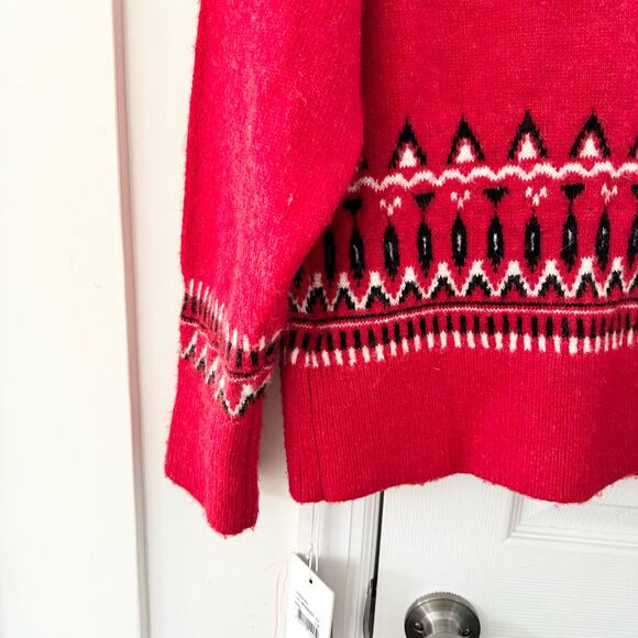 Silvian Heach NWT Red Haute Holiday Fair Isle Button Cardigan XS Wool Blend - Picture 12 of 13
